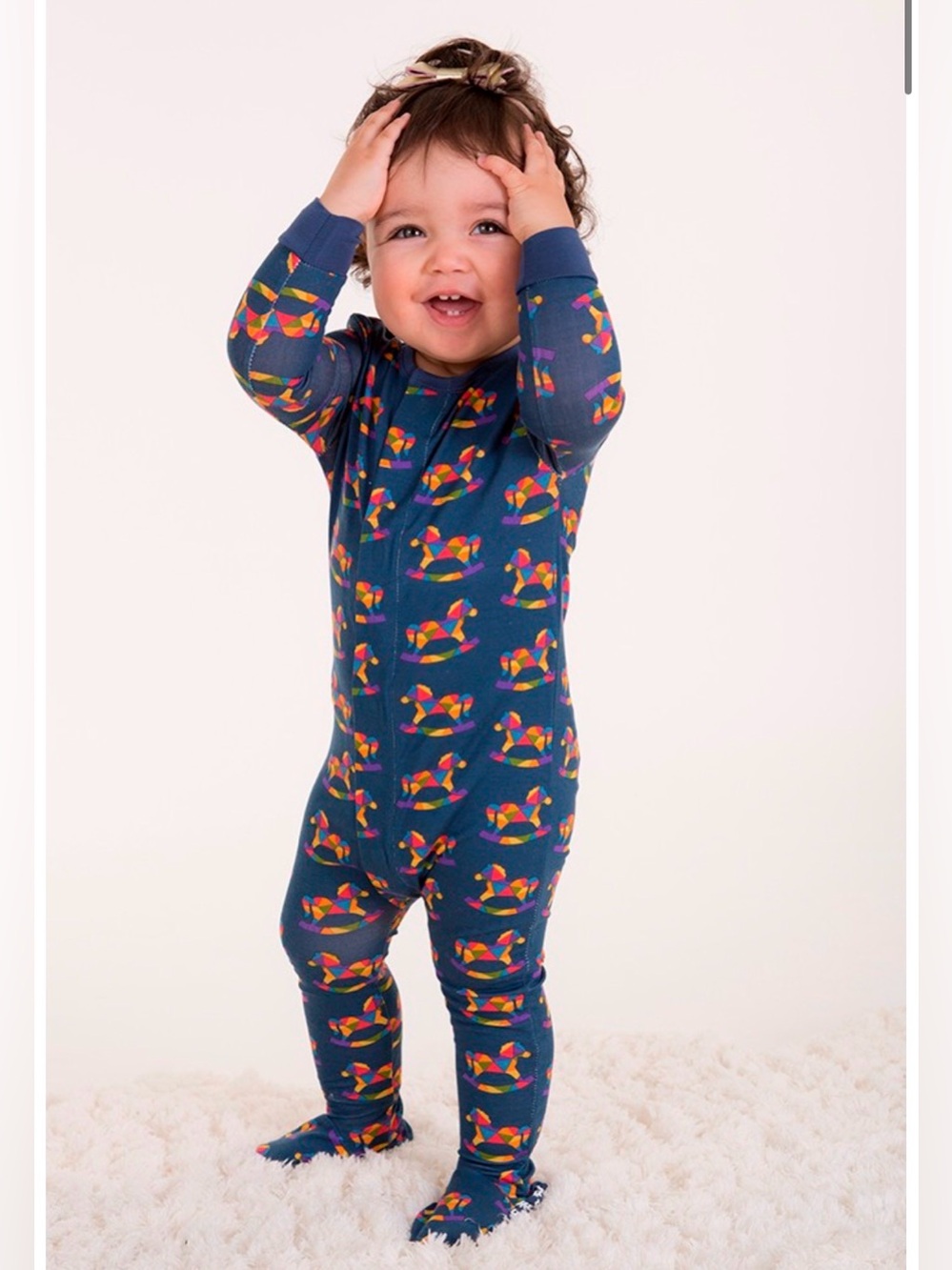 Magnetic Me Rock It modal sleeper 9-12 months navy with colorful rocking horse